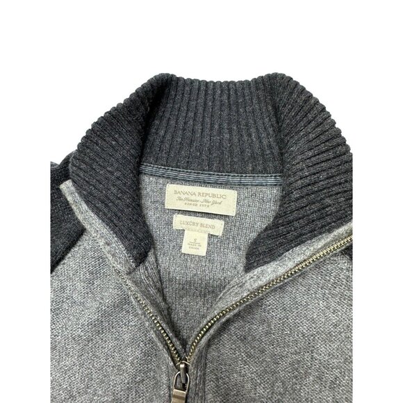 Banana Republic Full Zip Sweater S Mens Black Gray Wool Blend Henley Style - Picture 7 of 9